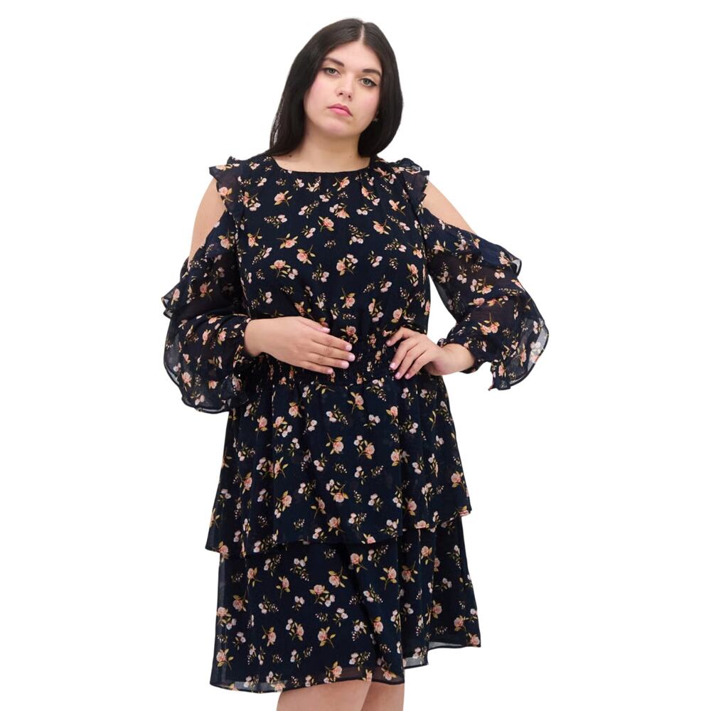 1. State Long Sleeve Navy Floral Midi Dress Balloon Sleeve Pull On 3X NWT